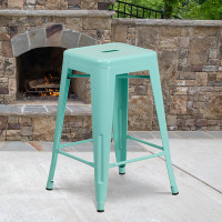 Flash Furniture ET-BT3503-24-MINT-GG 24''H Backless Green Indoor-Outdoor Counter Height Stool in Mint